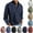 Navy, variant on Dovford Men's Linen Button Downs Shirts Long Sleeve Casual Solid Spread Banded Collared Options for Summer Beach Wear