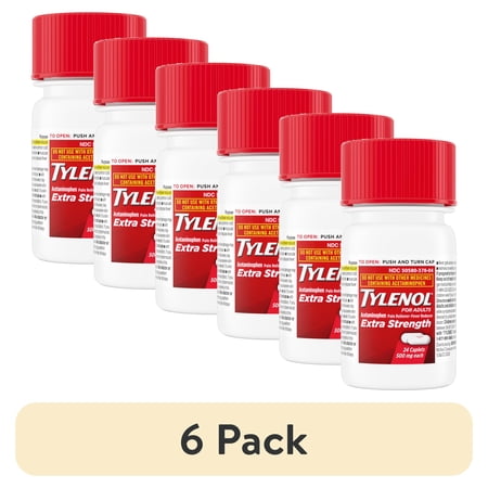 (6 pack) Tylenol Extra Strength Pain Relief Acetaminophen Caplets 500mg, 24 Count