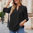 thumbnail image 2 of HAiming Women's Summer Chiffon Blouses Solid Color 3/4 Sleeve V Neck T-Shirt Trendy Loose Casual Dressy Pullover Tops, 2 of 9