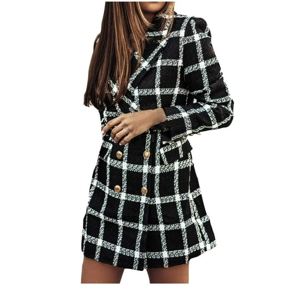 Enjoytime Women's Coats Patchwork Long Sleeve Standing Collar Casual Outerwear Fashion Warm Fall Winter Jackets Black M
