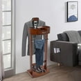 thumbnail image 2 of Suit Valet Stand Wood Valet Stand for Man, Wooden Clothing Valet Stand with Contour Hanger, Tray, Trouser Bar, Tie Bar and Base, Mens Valet Stand for Entryway Office Living Room (Brown), 2 of 7