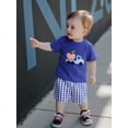 thumbnail image 4 of BemeyourBBs Toddler Baby Boy Back to School Outfit Baby First Day of School Kindergarten Outfit Baby Boy Summer Clothes Apple Embroidery Short Sleeve T Shirt and Plaid Shorts 2 Pcs Set, 4 of 8