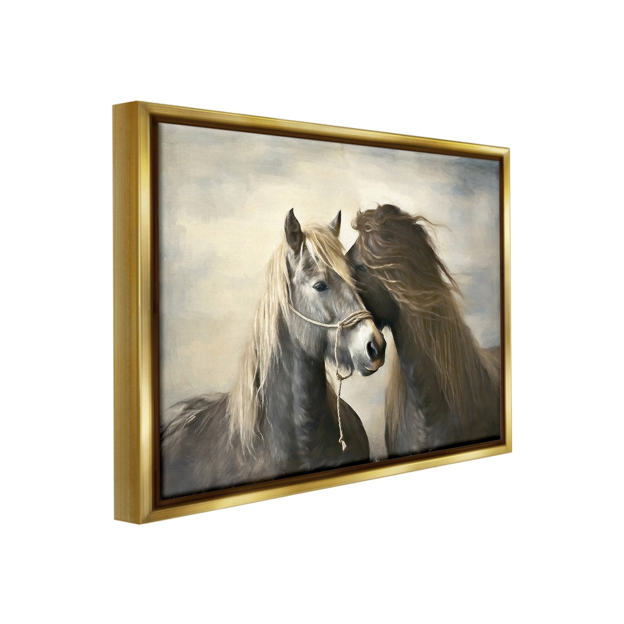 Stupell Industries Traditional Hugging Horses Animals & Insects Painting Gold Floater Framed Canvas Art Print Wall Art, 31 x 25