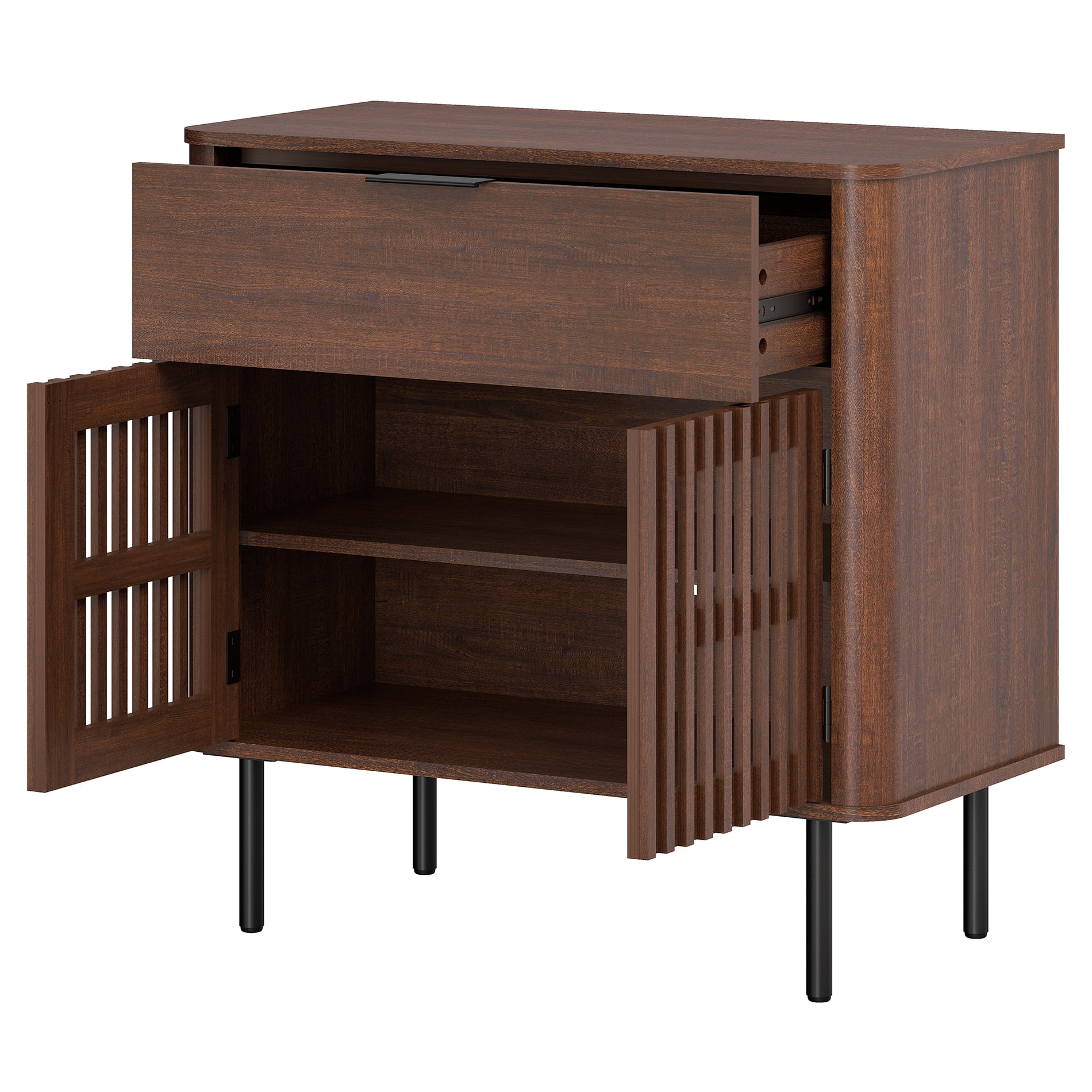 31.5" W 1-Drawer and 2-Door Fluted Sideboard with Adjustable Shelf, Walnut