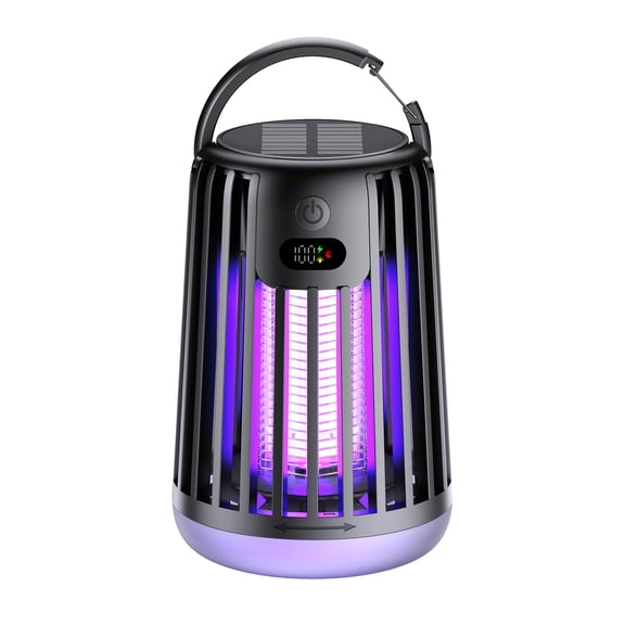 JahyShow Solar Bug Zapper Outdoor Waterproof Rechargeable Mosquito Zapper with 2000V High Powered Purple Light, 3 in 1 Fly Zapper Can Attract Gnats, Mosquitoes, Flies, Moths