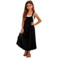 thumbnail image 2 of Vestido largo con tirantes desmontables y bolsillos sueltos de color liso para niñas, 2 of 9