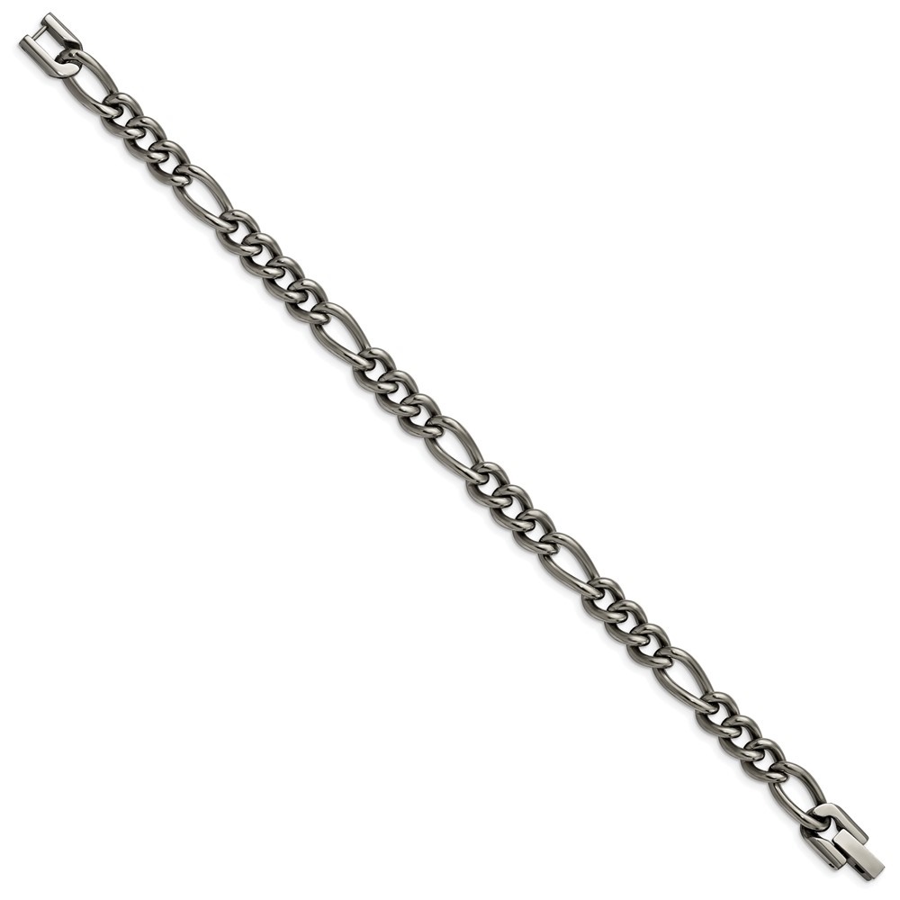 Auriga Fine Jewelry Titanium Polished 7mm 8.5 inch Figaro Chain Bracelet for Men