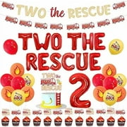 Fire Truck 2nd Birthday Decorations Two The Rescue Birthday Decor Balloon Banner Fire Truck Bday Cake Topper Emergency Vehicle Transportation Bday Supplies for Boy Second Bday