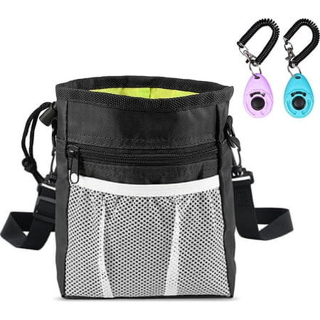 Dog Clicker Training Kit,Dog Training Treat Pouch and Dog Clickers,Dog Treat Bag with Clicker Training for Dogs,Pet Treat Bag with Waist Belt Shoulder Strap Poop Bag Dispenser Black