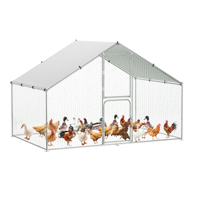 Height Walk in Chicken Coop Metal, Outdoor Chicken Run with Split Door, Waterproof & UV Resistant Cover, Large Poultry Cage for Goose Rabbit