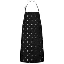 Black White Moon Star Pattern Apron-Garden Aprons for Women with Pockets-Cotton Linen Waterproof Kitchen Cooking Gardening Aprons Adjustable for Kitchen,Cooking,BBQ and Salon 33x27 Inch