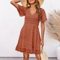 thumbnail image 5 of Summer Savings! Enjoytime Casual Dresses for Women 2024 Solid Color V-Neck Short Sleeve A Line Dress Elastic Waist Ruffle Loose Summer Vacation Travel Dresses for Women, 5 of 6