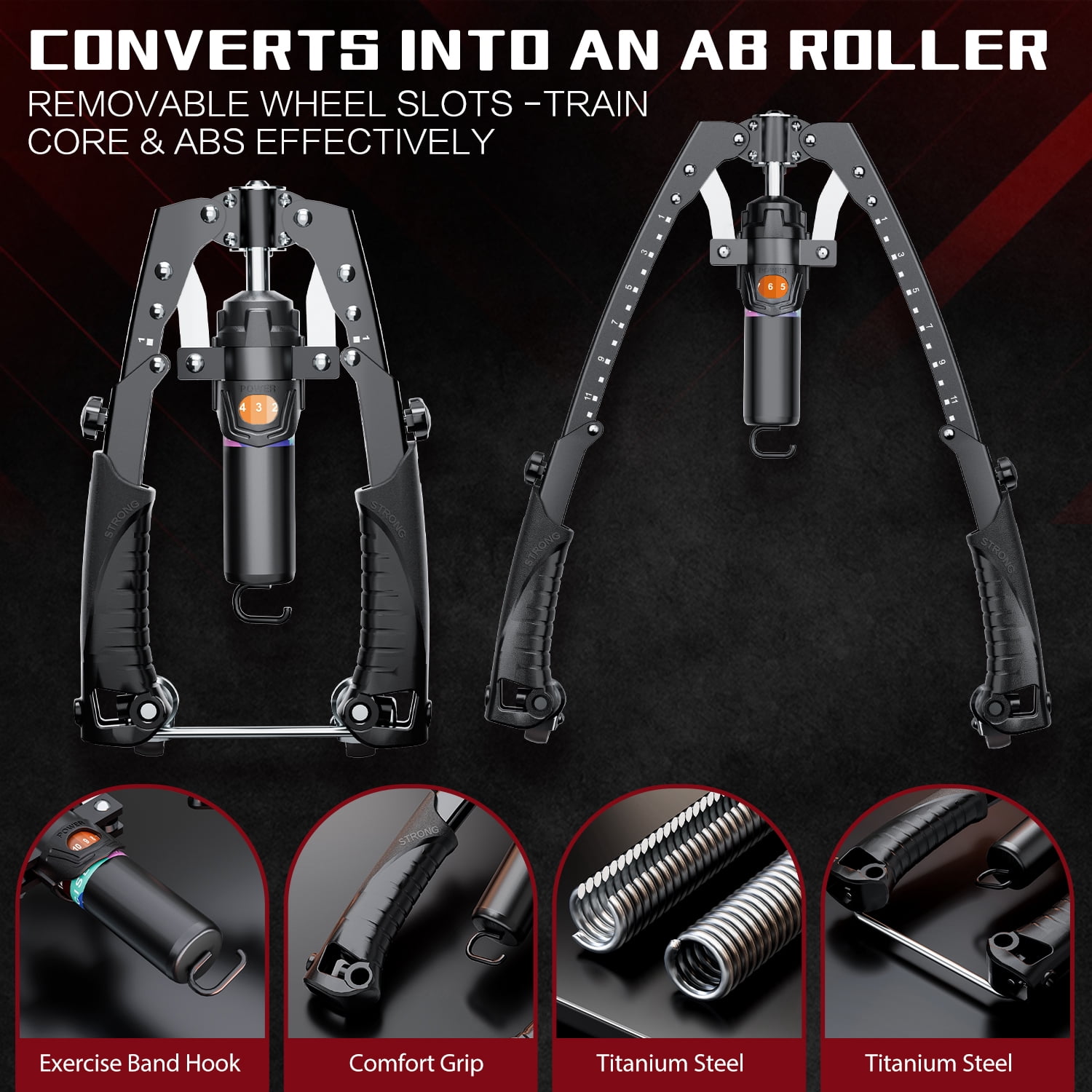 Twister Arm Trainer, 3 in 1 Hydraulic Power Adjustable Chest and Shoulder Workout Equipment with Ab Roller Wheels and Hooks
