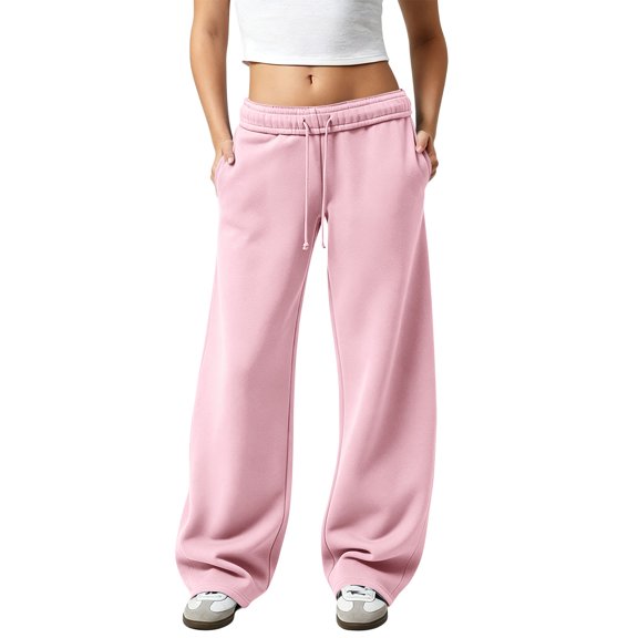 Low Rise Casual Wide Leg Sweatpants Women Baggy Drawstring Waist Loose Fit Street Joggers with Pockets