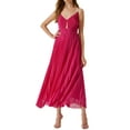 thumbnail image 1 of Faithtur Femmes Robe de Glissement, Sans Manches V-Cou Dos Nu Plissé Plissé Solide/fleur Imprimé Été Swing Robe Longue Robe, 1 of 4