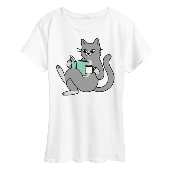 Instant Message - Reading Cat Coffee Short Sleeve Graphic T-Shirt