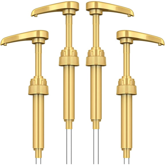 Coffee Syrup Pump Dispenser, 4 Packs of Syrup Pump for 750ml/25.4 oz Syrup Bottle, Gold Pumps for Coffee Syrup Bottle, works with Torani, DaVinci, Jordans Skinny 750ml Syrups Bottles (Gold)