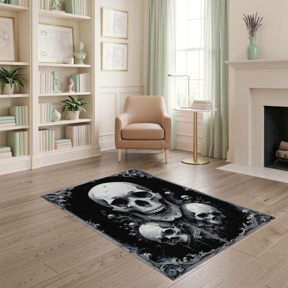ODIKA Gothic Ghost Horror Skull Vintage Distressed Border Scroll Motif for Home Office, Gaming Room, Under Desk, Non-Slip Chair-Friendly