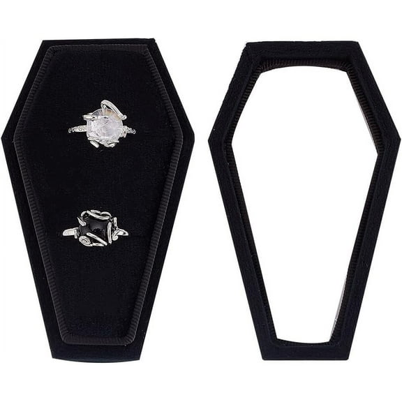 Halloween Theme Jewelry Box Velvet Coffin Ring Box with Sponge Inside for Gothic Wedding Ceremony Gothic Jewelry Organizer Decorations (Black) (2/ Ring Box)