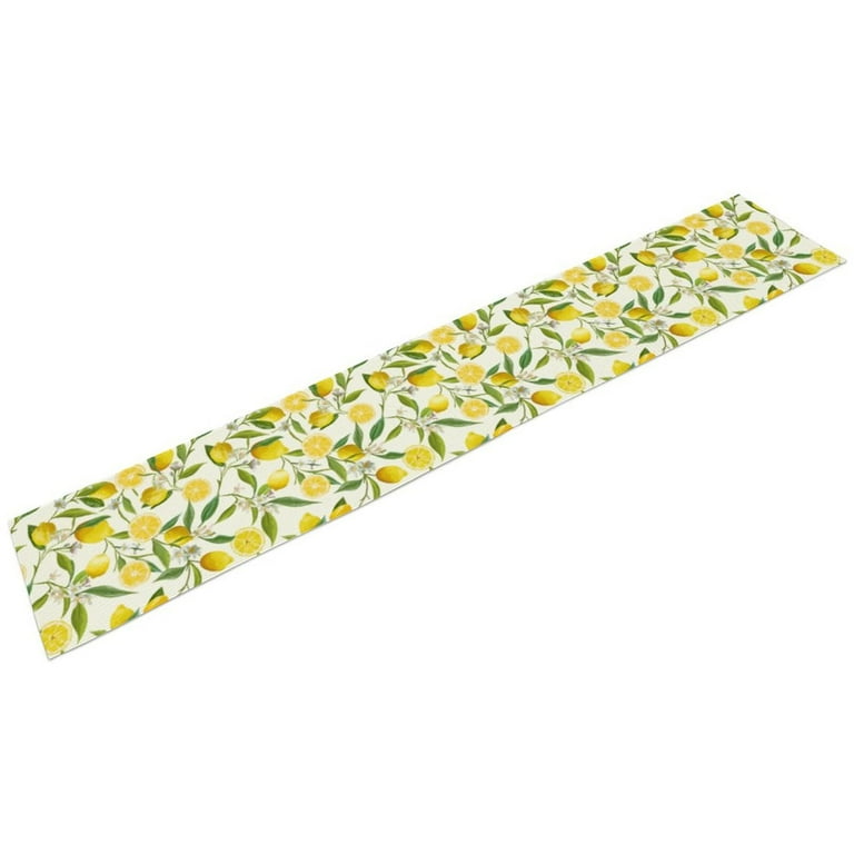Summer Spring Yellow Lemon Linen Table Runner for Kitchen Dining