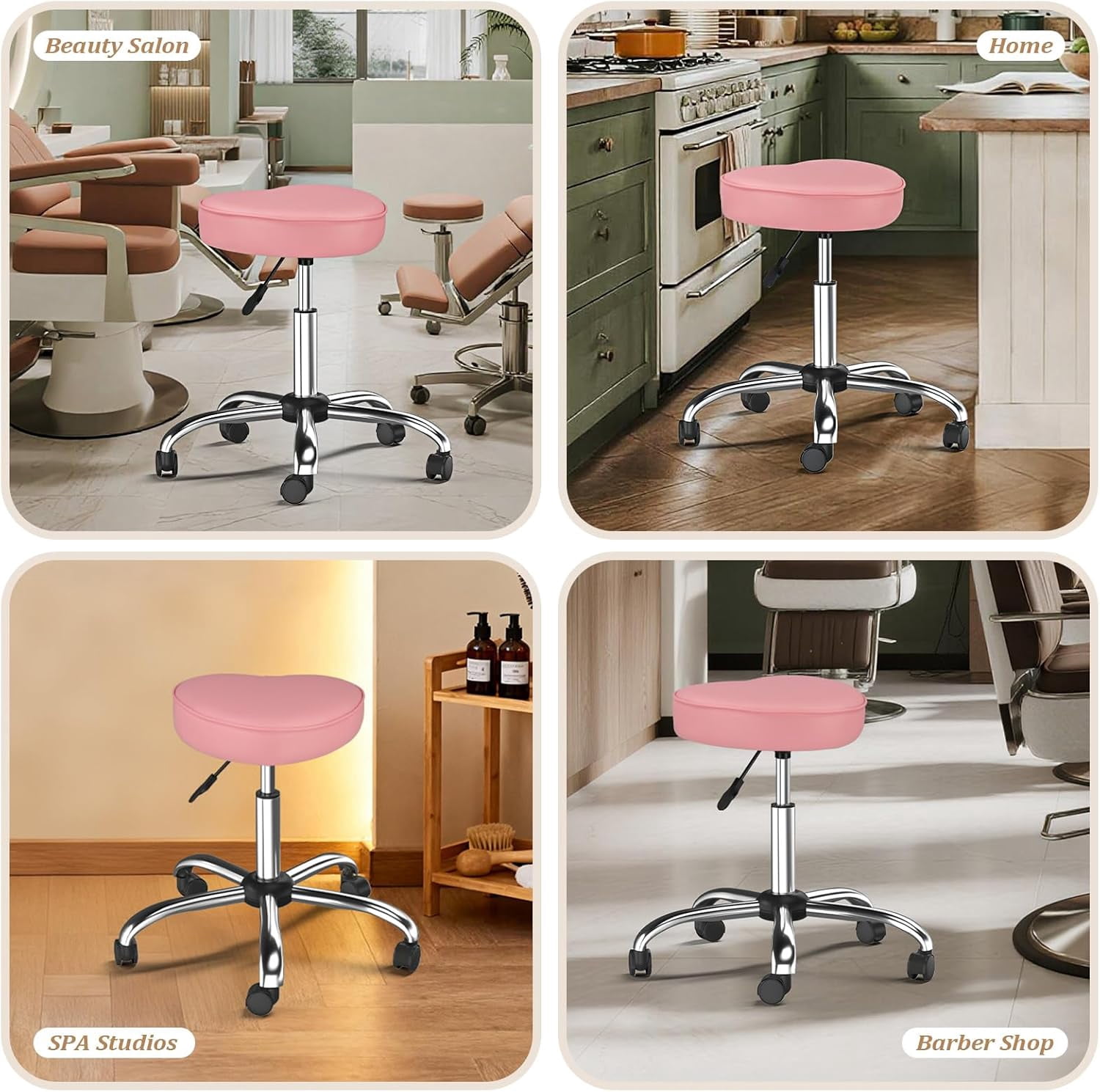 OmySalon Rolling Stool with Wheels, Hydraulic Massage Chair, Heart-Shaped Adjustable Salon Stool, Swivel Stools for Hair Stylist, Vanity SPA, Bar, Barber, Home Office, Tattoo, Hot Pink