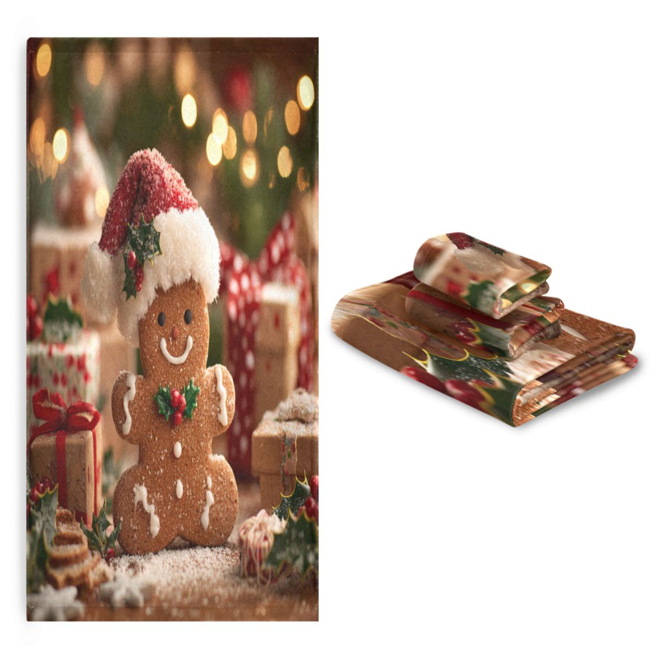 Three-Piece Towel Set Face Towel Towel Set Hand Towel Bath Towel Cotton Bath Towels Bath Towel Sets Hand Bath Towels Warm Cute Gingerbread Man