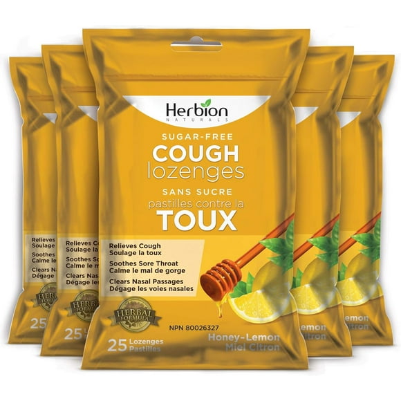 Herbion Naturals Sugar Free Cough Lozenges Honey Lemon – 25 Count (Pack of 5)