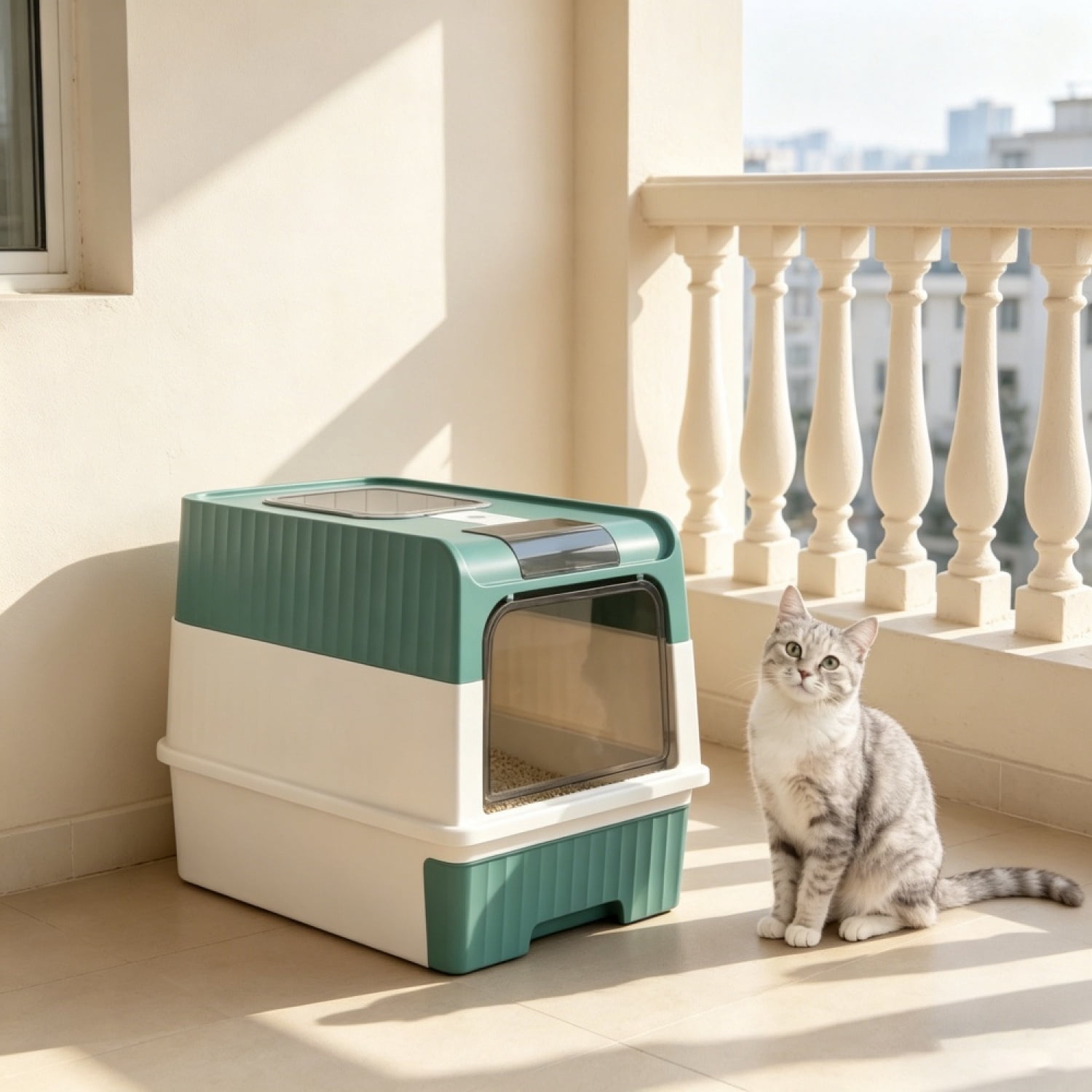 FENGFAN Enclosed Cat Litter Box with Anti-Tracking Top Exit, 18.9" for Cats 1 Pack