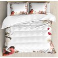 thumbnail image 1 of New Year King Size Duvet Cover Set, Eurasian Bullfinch Motif with Cedar Branch Holly Berries Vintage, Decorative 3 Piece Bedding Set with 2 Pillow Shams, Dried Rose Coral Pale Peach, by Ambesonne, 1 of 3