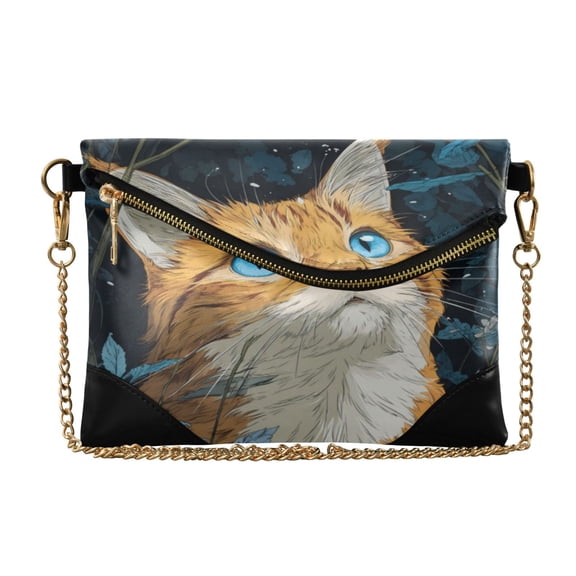 Women Clutch Purse Elegant Crossbody Shoulder Bag with Wristlet & Crossbody Strap Orange Cat with Blue Eyes
