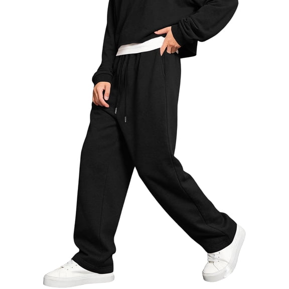 Dwelliawo Baggy Sweatpants Men Casual Drawstring Waist, Open Bottom Uncuffed Lightweight Sweat Pants for Men Black 2xL