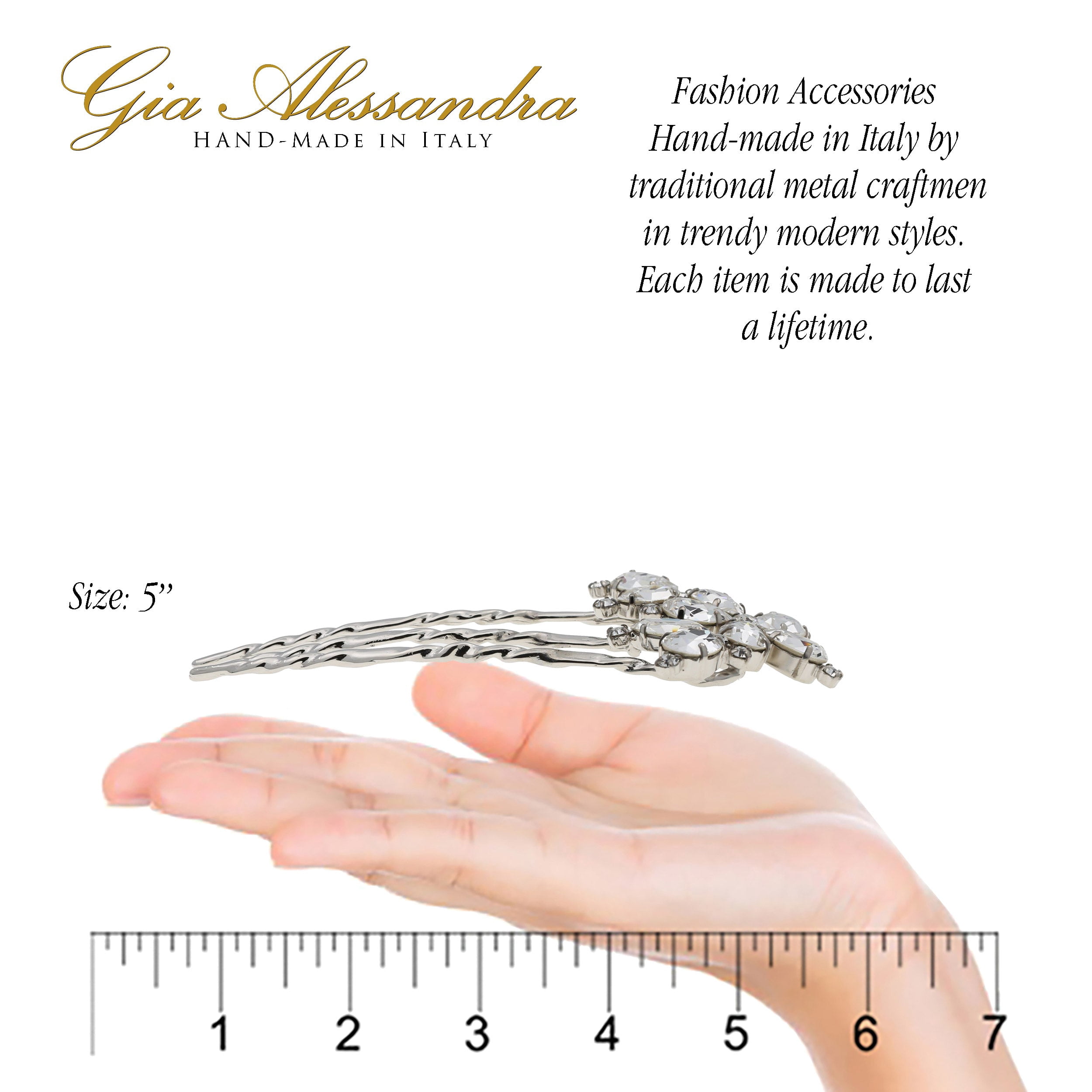 GA260 5 Inch Wedding Bridal Large U-Shape Hairpins Twist Stick Pins Silver with Swarovski Crystals