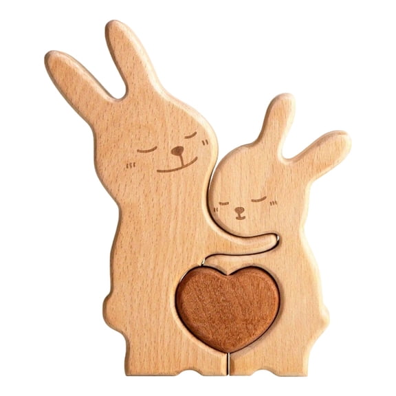 Wooden Easter Bunny Family Puzzle, Wooden Bunny Puzzle for Home Crafts, Easter Decorations, House Warming Decor, Birthday Family Party Gifts for New Baby Easter Basket Stuffers, 2 Rabbits