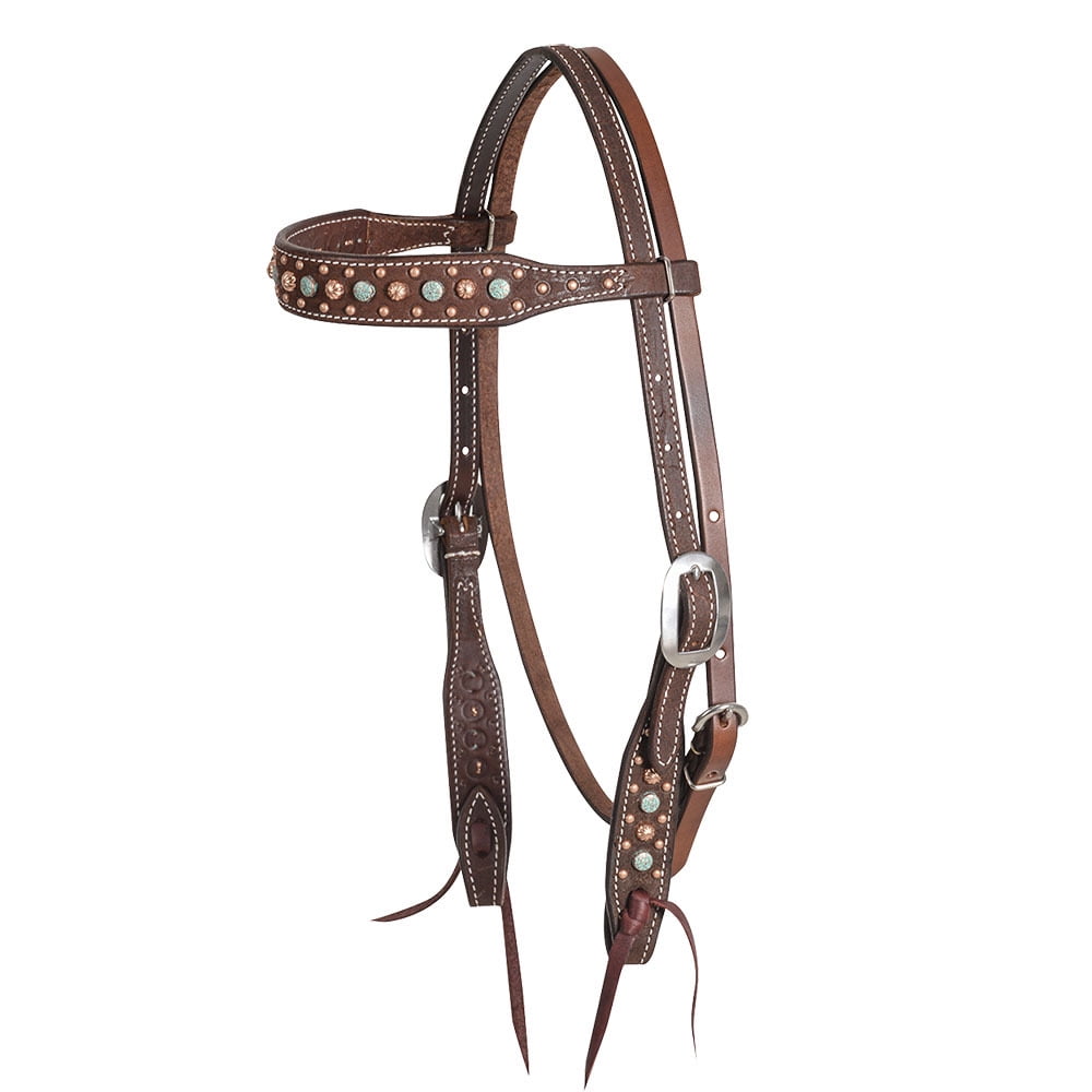Martin Saddlery Chocolate Roughout Browband Headstall with Floral Spots and Dots Chocolate Full