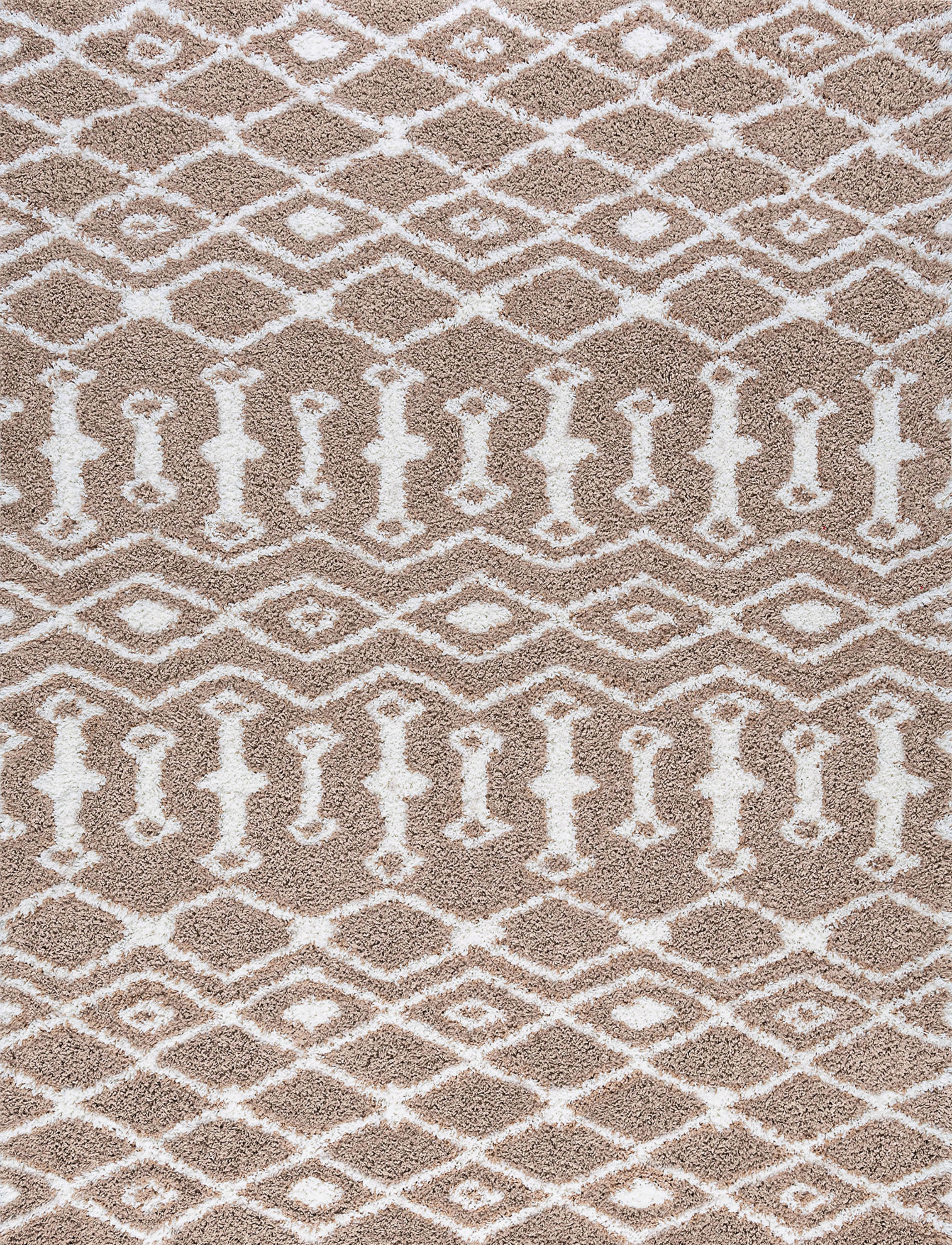 Jersey Shag Contemporary Geometric Tan and White Polypropylene Indoor Area Rug, 8'x10' Rectangle