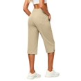 thumbnail image 3 of Textilo Womens Yoga Capris Elastic High Waisted Side Slit Stretch Trousers with Pockets Straight Leg Button Cropped Pant Golf Yoga Work Lightweight Summer Casual Clothes,Beige S, 3 of 6