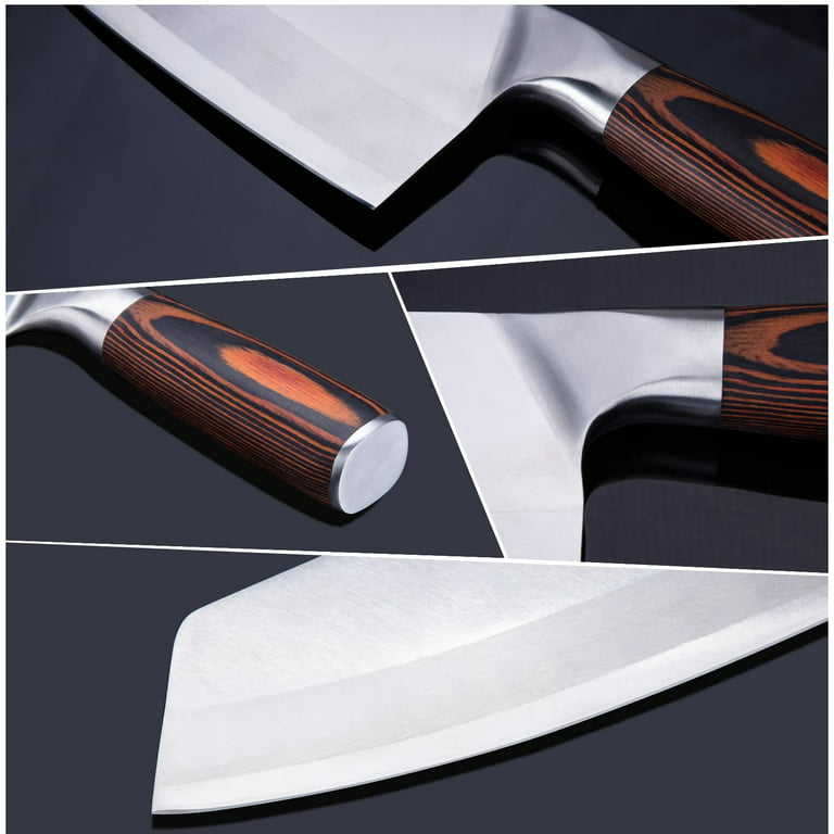 Bladesmith Butcher Knife 8“, Forged Meat Cleaver with Ultra Sharp Curved Edge, Effortless Chinese Cleaver with High Hardness Steel, Pakawood Handle