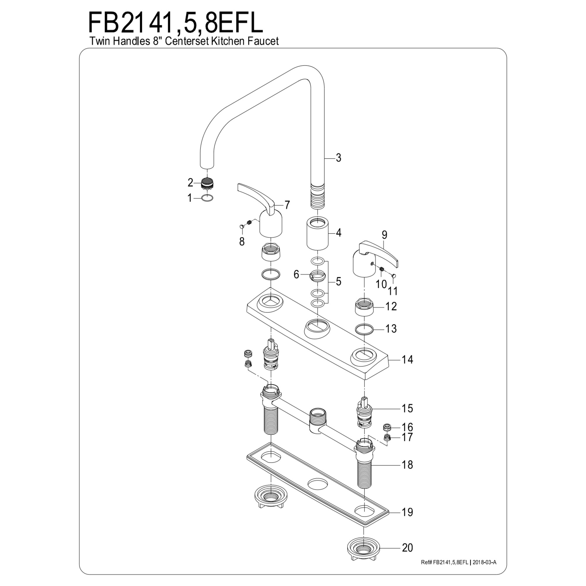 Kingston FB2141EFL Centurion Two-Handle 2-Hole 8" Centerset Kitchen Faucet in Polished Chrome