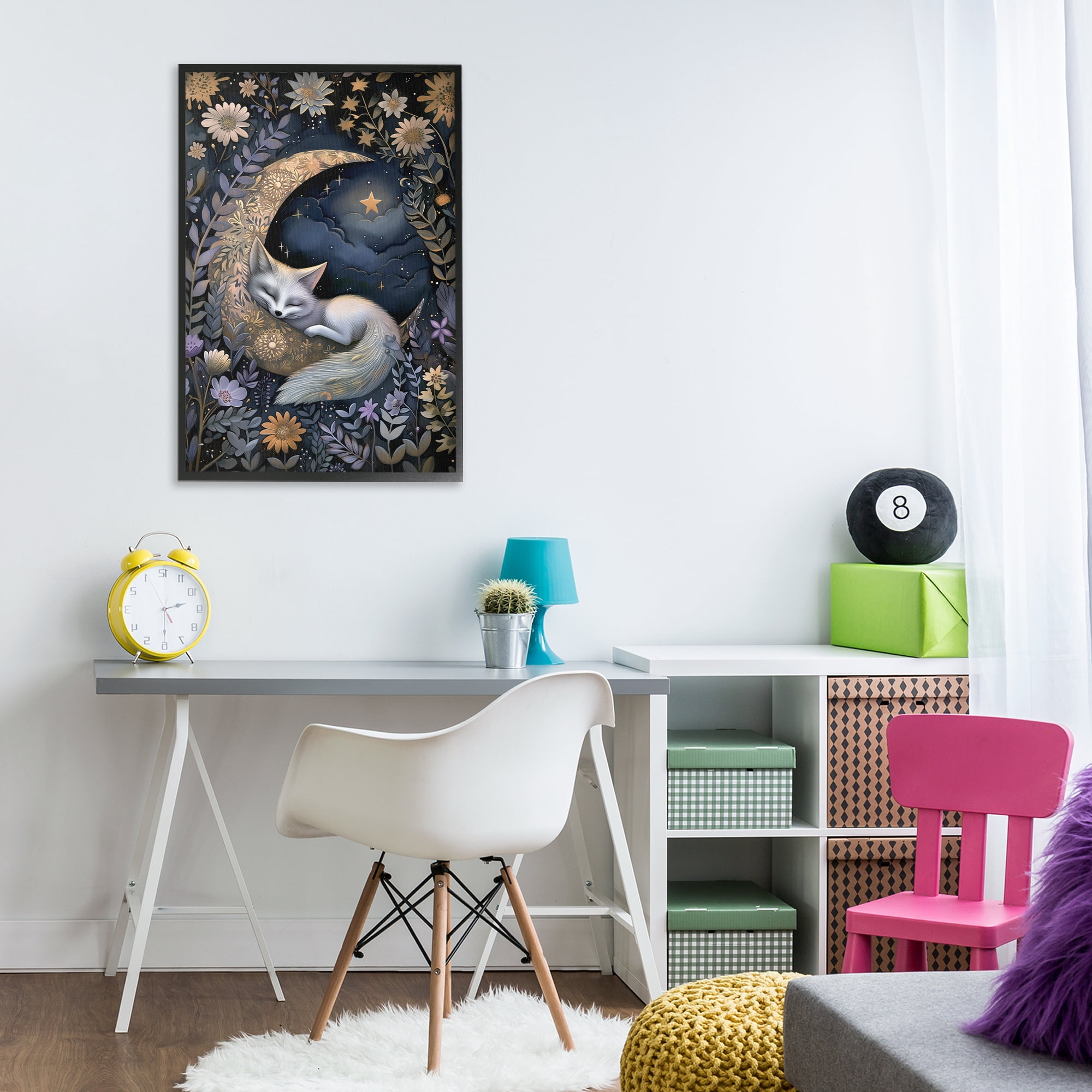 Stupell Industries Fox Sleeping on Moon Animals & Insects Painting Black Framed Art Print Wall Art, 20 x 30