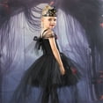 thumbnail image 3 of Ghost Bride Costume Dress with Trailing Mesh Tulle Overlay and Puffy Skirt Silhouette for Halloween Party Role Play Performance Black, 3 of 6