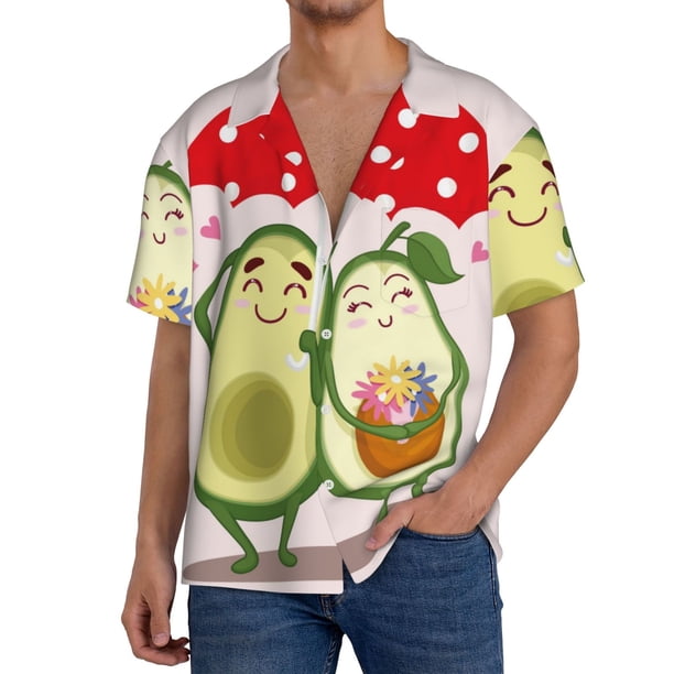 Fotbe Avocado Lovers Wearing Umbrella Camisa Estampada de Manga Corta para Hombre, Casual de Verano, Estilo Playero, Sin Arrugas-3X-Large