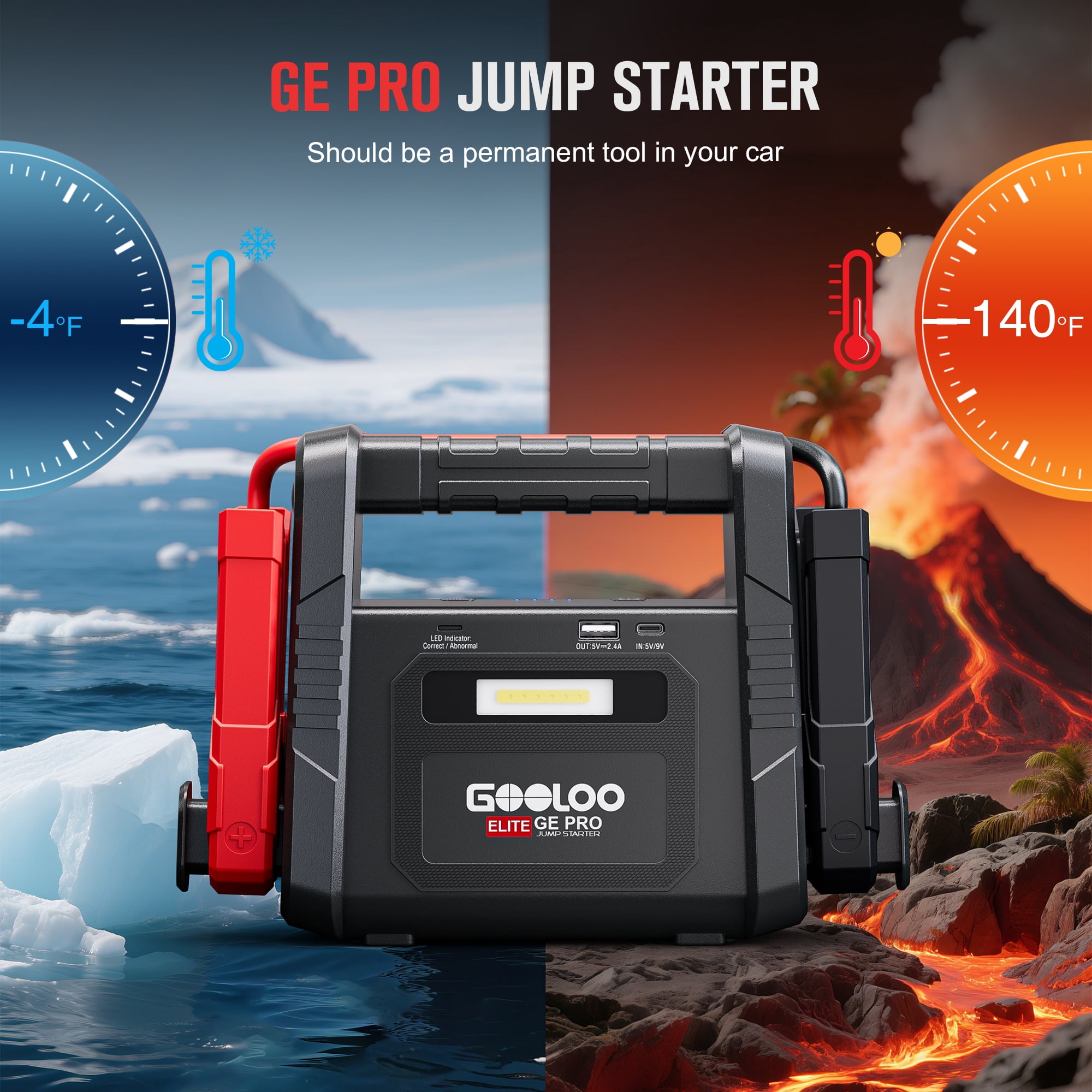GOOLOO GE PRO 6250A Jump Starter with Built-in Clamps & Handle, for 12V All Gas & 12L Diesel, All-in-One Heavy Duty Battery Booster with Supersafe 10 Protections, USB Charger & 400LM LED