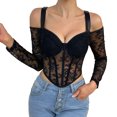 thumbnail image 2 of JMKQLZ Women's V- Lace Through Long Sleeved Slim Fishbone Camisole, 2 of 9