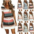 thumbnail image 5 of Women's Casual Summer Dresses Short Sleeve Stripe A Line Dress V Neck Mini Dress Ladies Beach Tunic Dress With Belt, 5 of 6