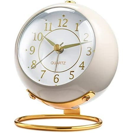 Analog Alarm Clocks,Retro Backlight Cute Simple Design Small Desk Clock with Night Light,Silent Non-Ticking,Battery Powered,for Decor,Bedrooms,Travel,Kitchen,Bedside Desktop.(White)