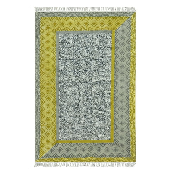 Casavani Handwoven Green Cotton Kitchen Area Mat Indoor Outdoor Rug Home Decor Kilim 2x3 feet