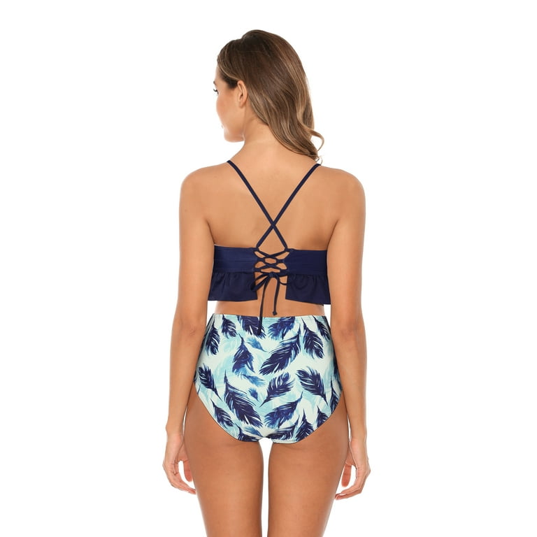 BeautyIn Women Halter Bikini Tie Back Swimsuit Tankini Print Bathing Suit  Swimwear 2 Piece