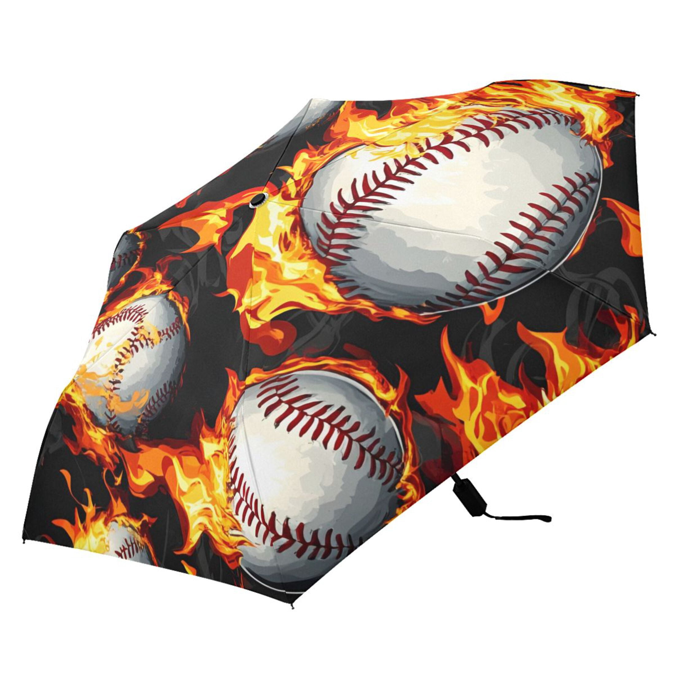 ALAZA Baseball with Fire UPF 50+ Compact Folding Umbrella for Rain Travel Umbrella Packable