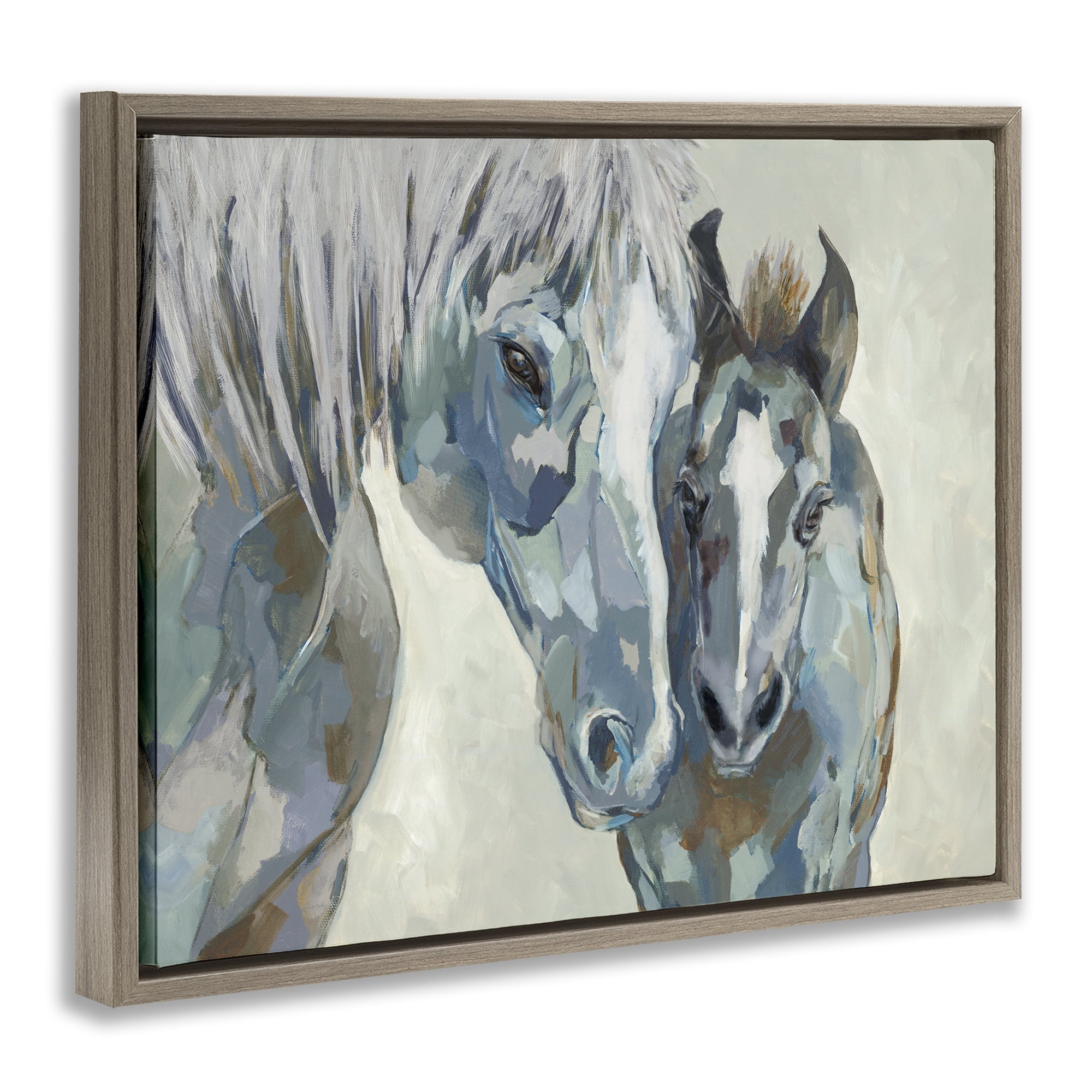 Stupell Industries Grey Horse & Foal Animals Painting Brown Floater Framed Canvas Art Print Wall Art, 31 x 25