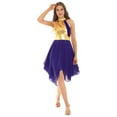 thumbnail image 4 of IEFIEL Womens V Neck Metallic Waistline Liturgical Praise Dance Dress Sleeveless Asymmetrical Modern Dance Show Costume Dark Purple-A S, 4 of 7